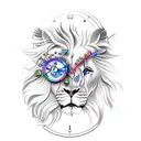 fairy on lion with clock behinde tattoo design idea