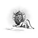 fairy on lion with clock behinde tattoo design idea
