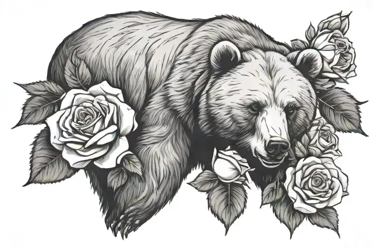 bear and white rose of yorkshire roses growing tattoo design idea