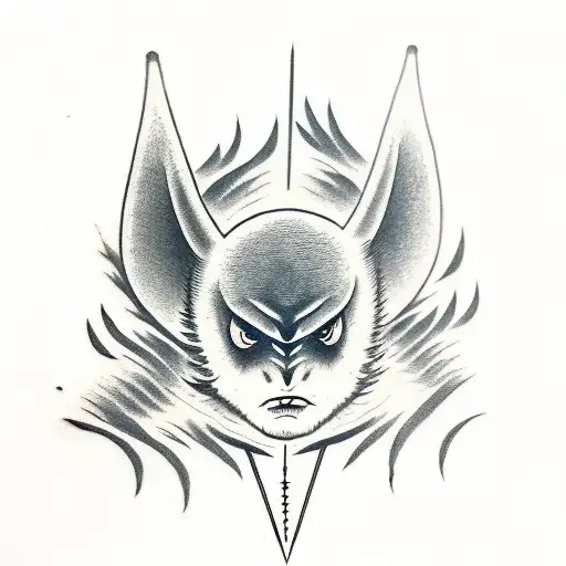 Front facing bat with windbars as wings, lightning striking behind the bat tattoo design idea