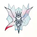 Front facing bat with windbars as wings, lightning striking behind the bat tattoo design idea