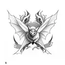 Front facing bat with windbars as wings, lightning striking behind the bat tattoo design idea