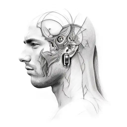 a realistic human scribbled in pencil, with the shadow of a demon whispering in his ear tattoo design idea