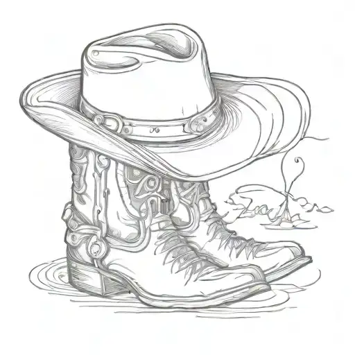 cowboy boot and hat surrounded tattoo design idea