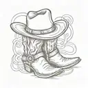 cowboy boot and hat surrounded tattoo design idea