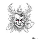 devil dancing with woman tattoo design idea