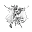 devil dancing with woman tattoo design idea