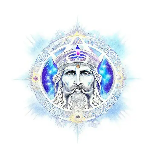 god annubis with a blue and purple night with stars tattoo design idea