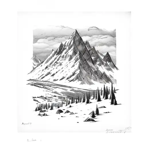 mountain scene with dates April 3 and July 17th tattoo design idea