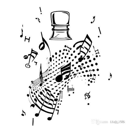 Nail polish bottle with musical notes tattoo design idea
