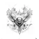 odin with raven viking weapons death or dishonor tattoo design idea