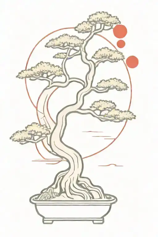 bonsai tree with red sun tattoo design idea