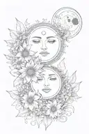 Sun and moon overlap with flowers tattoo design idea