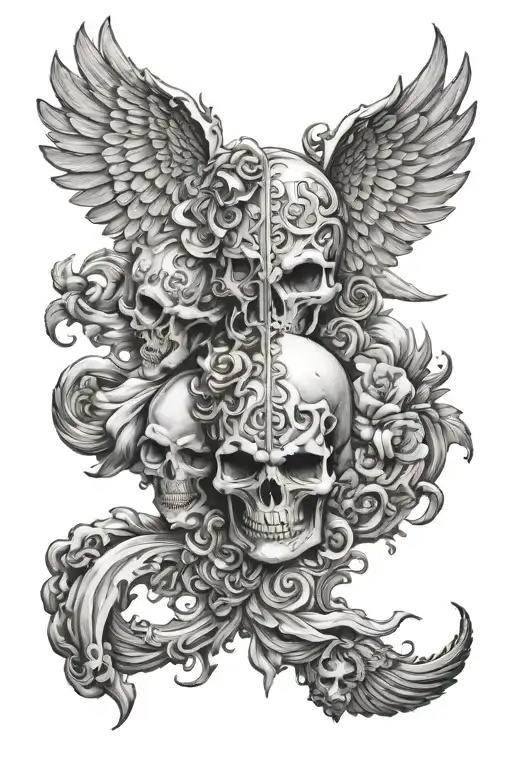 heaven vs evil black and white   tattoo design idea