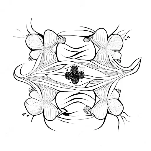 fine line beluga whale, feminine design with four leaf clover tattoo design idea