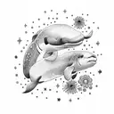 beluga whale with stars and flowers tattoo design idea