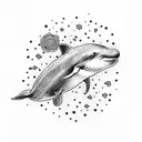 beluga whale with stars and flowers tattoo design idea