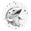 beluga whale with stars and flowers tattoo design idea