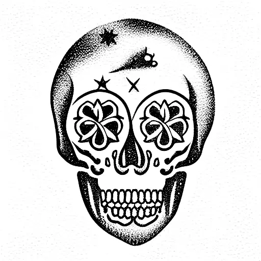 skull smilling japanese stars tattoo design idea