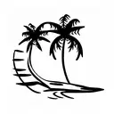 skull rolling skate palm trees behind tattoo design idea