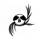 skull rolling skate palm trees behind tattoo design idea