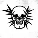 skull rolling skate palm trees behind tattoo design idea