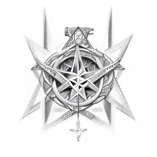 woman praying to pentagram tattoo design idea