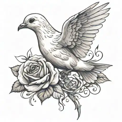 dove flying with a rose   tattoo design idea