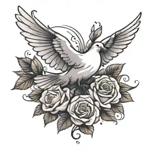 dove flying with a rose   tattoo design idea