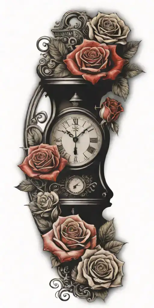red roses, clock set to 9 tattoo design idea