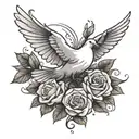 dove flying with a rose   tattoo design idea