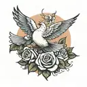 dove flying with a rose   tattoo design idea