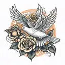 dove flying with a rose   tattoo design idea