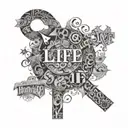 Innovative word collage representing the concept of 'L.I.F.E' tattoo design idea