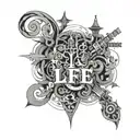 Innovative word collage representing the concept of 'L.I.F.E' tattoo design idea