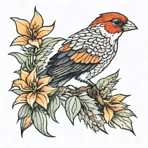 Finch on agave plant  tattoo design idea