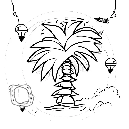 Palm Tree with light bulb chain  tattoo design idea