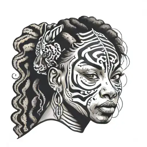 African woman face split by tiger emerging tattoo design idea