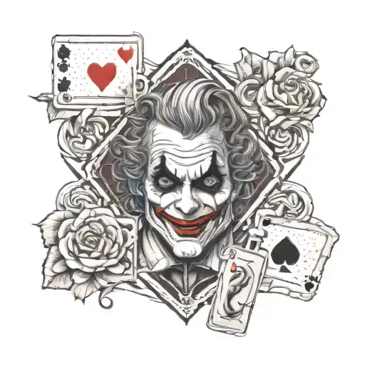 Joker holding playing cards with rose   tattoo design idea