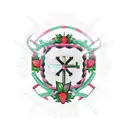 cross with points with chain link a strawberry a flower garden a cancer ribbon and bible verse psalm 91:1  tattoo design idea