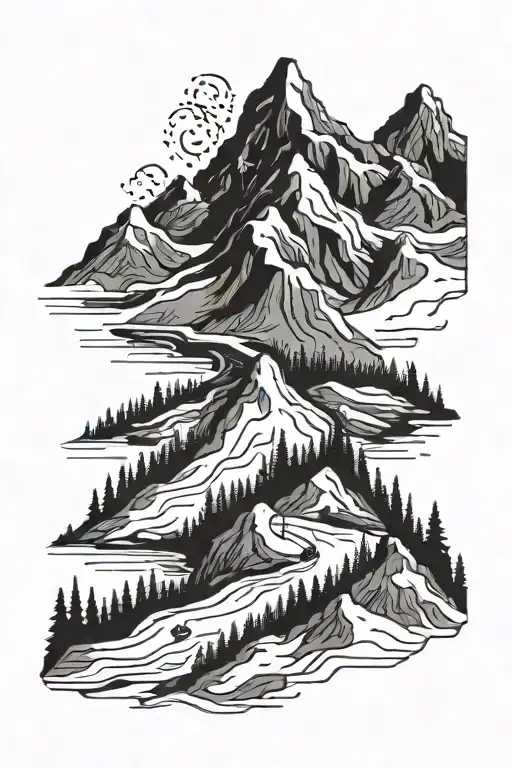nature mountains ski slope tattoo design idea