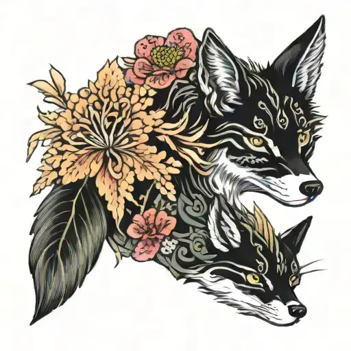 lycoris and yarrow with kitsune fox tattoo design idea