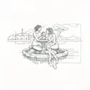 a family posing in front of a fountain tattoo design idea