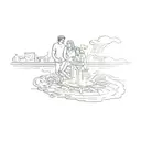 a family posing in front of a fountain tattoo design idea