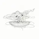 a family posing in front of a fountain tattoo design idea