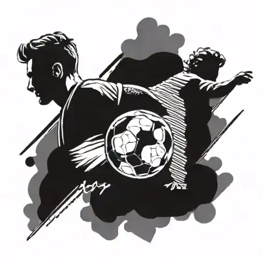 A tattoo design featuring the names Franco, Alessandro, and Giulia intertwined with soccer elements, representing the client's love for their family and passion for the sport tattoo design idea