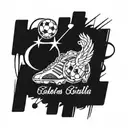 A tattoo design featuring the names Franco, Alessandro, and Giulia intertwined with soccer elements, representing the client's love for their family and passion for the sport tattoo design idea