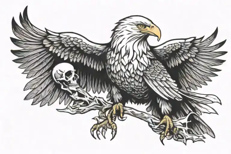 bald eagle stand with skull  tattoo design idea