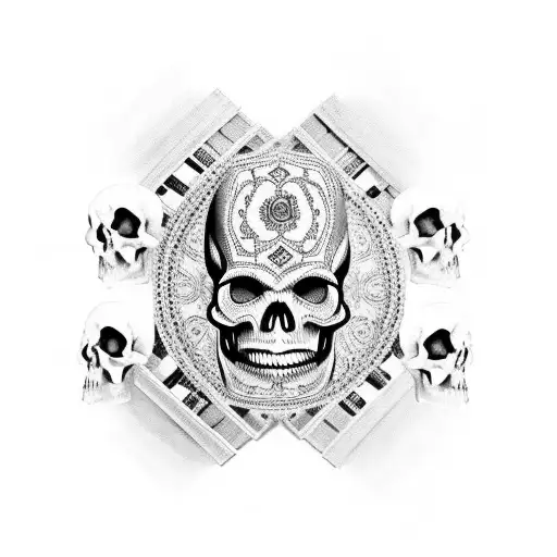 skull charro playing accordion full body tattoo design idea