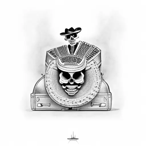 skull charro playing accordion  tattoo design idea
